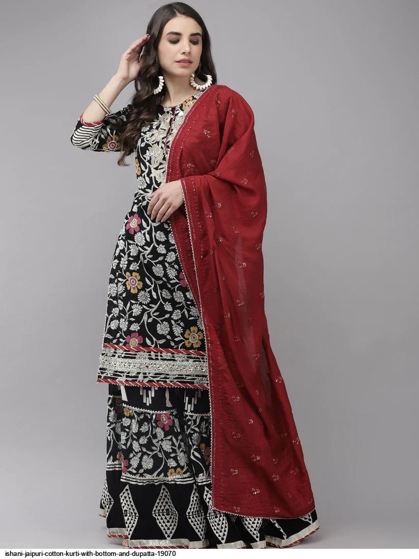 ISHANI JAIPURI cotton KURTI WITH BOTTOM AND DUPATTA 19070
