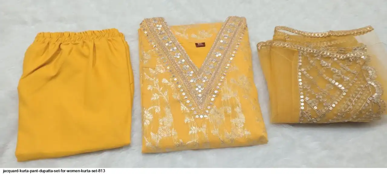 JACQUARD KURTA PANT DUPATTA SET FOR WOMEN KURTA SET 813 A