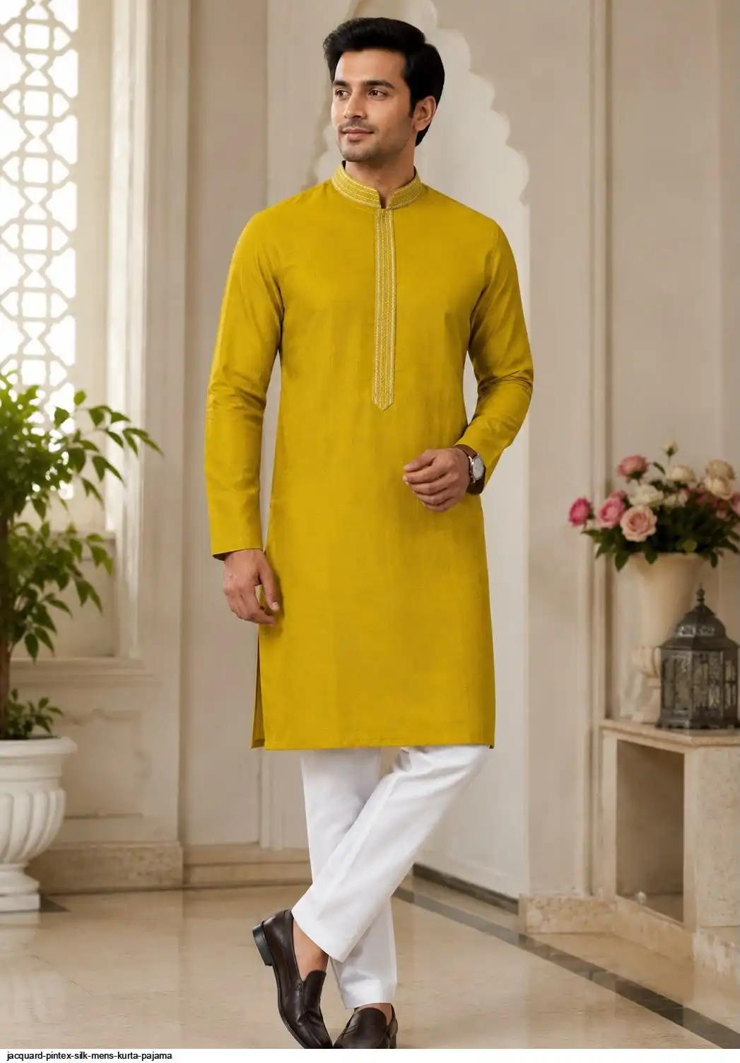 JACQUARD PINTEX SILK MENS KURTA PAJAMA A