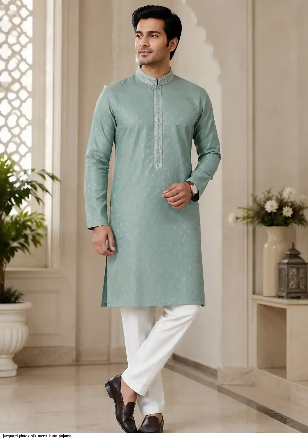 JACQUARD PINTEX SILK MENS KURTA PAJAMA D