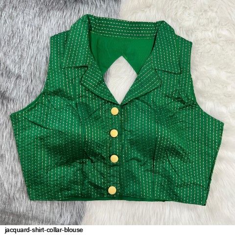 JACQUARD SHIRT COLLAR BLOUSE