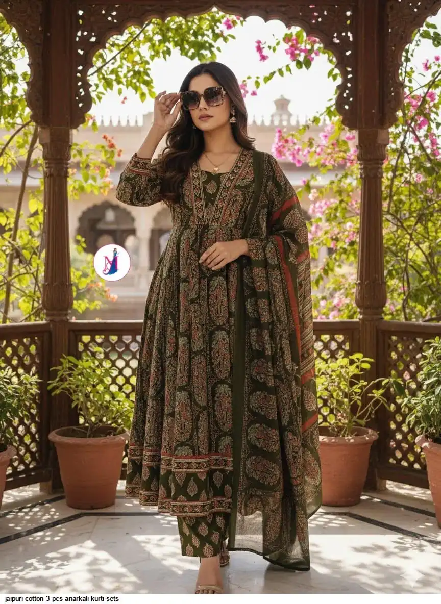 JAIPURI COTTON 3 PCS ANARKALI KURTI SETS E