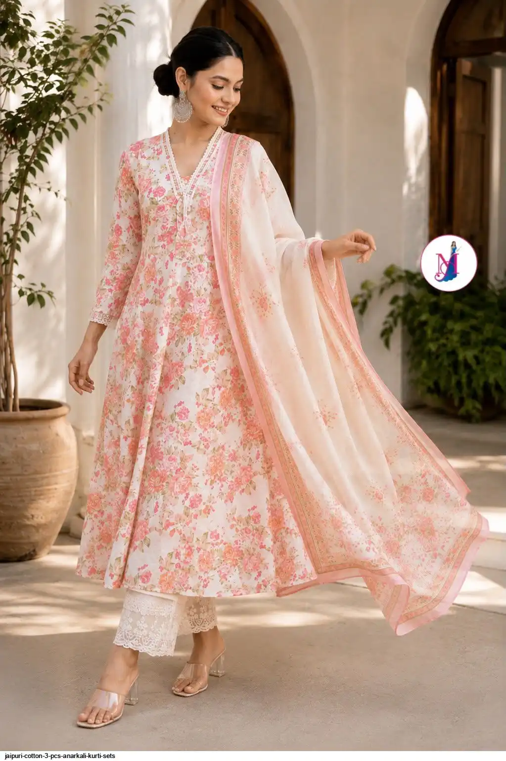 JAIPURI COTTON 3 PCS ANARKALI KURTI SETS C