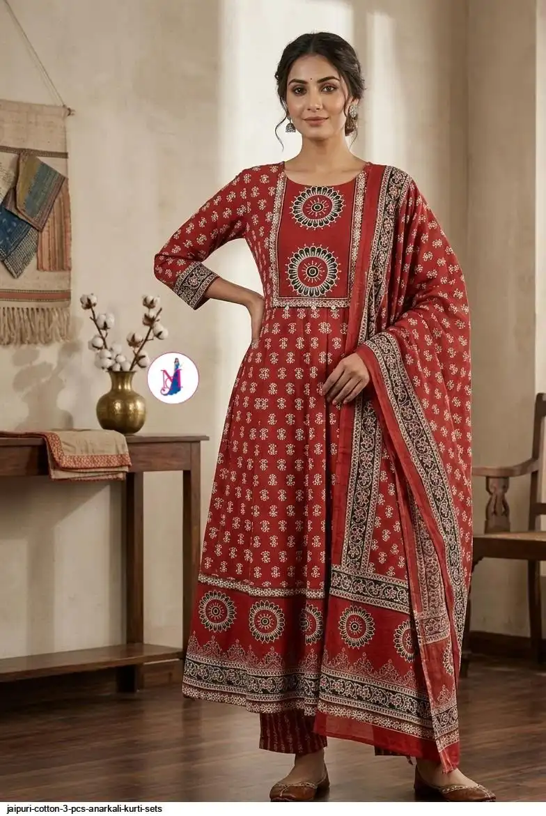 JAIPURI COTTON 3 PCS ANARKALI KURTI SETS D