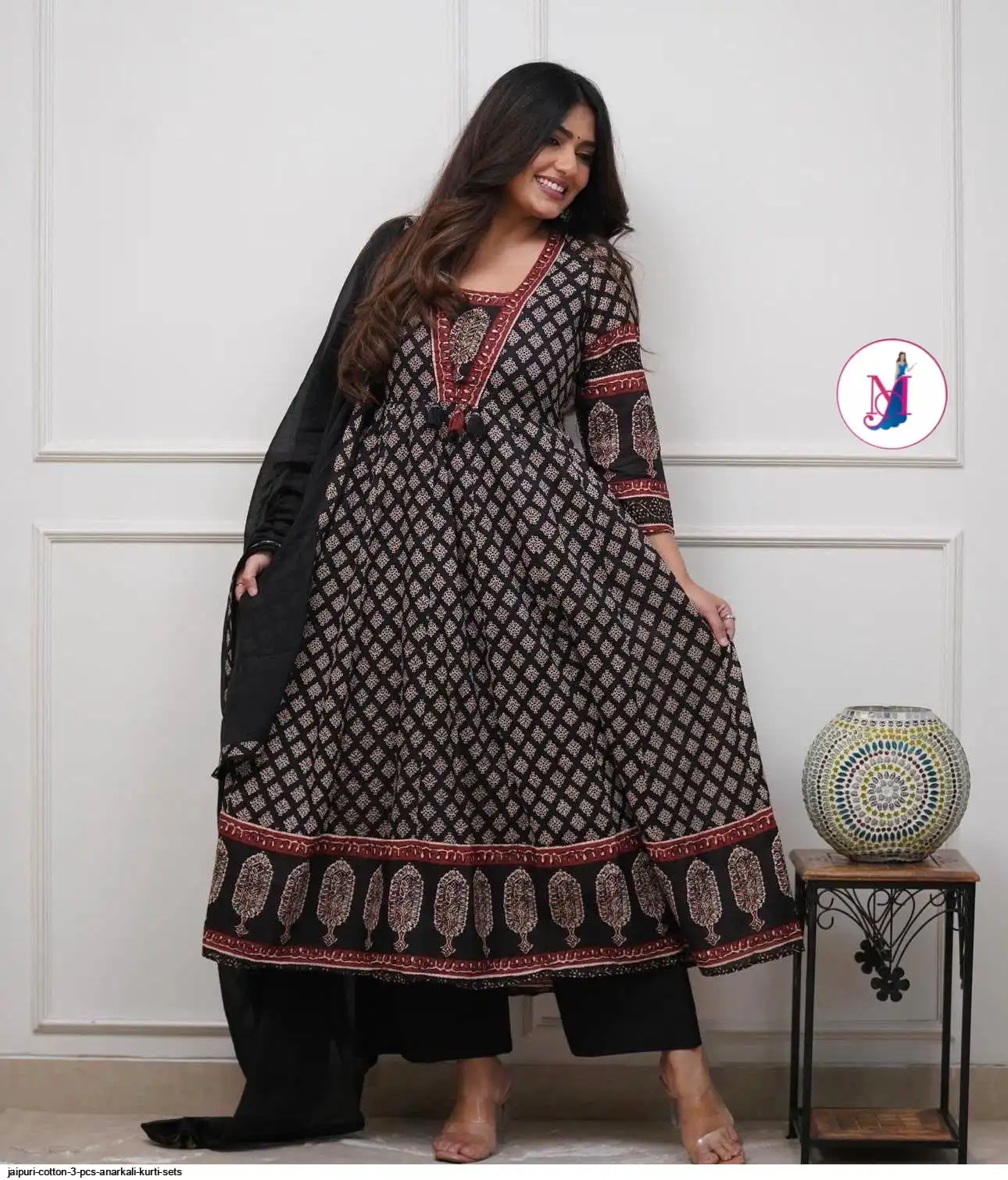 JAIPURI COTTON 3 PCS ANARKALI KURTI SETS A