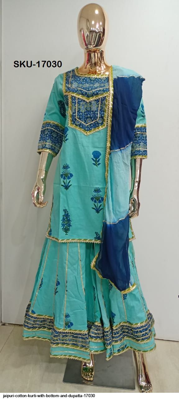 JAIPURI COTTON KURTI WITH BOTTOM AND DUPATTA 17030