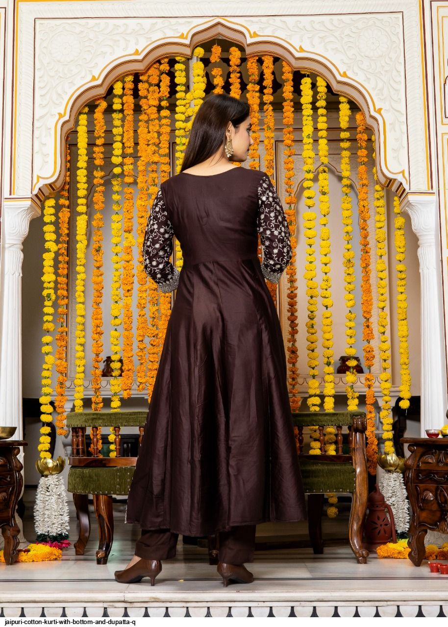 JAIPURI cotton KURTI WITH BOTTOM AND DUPATTA Q