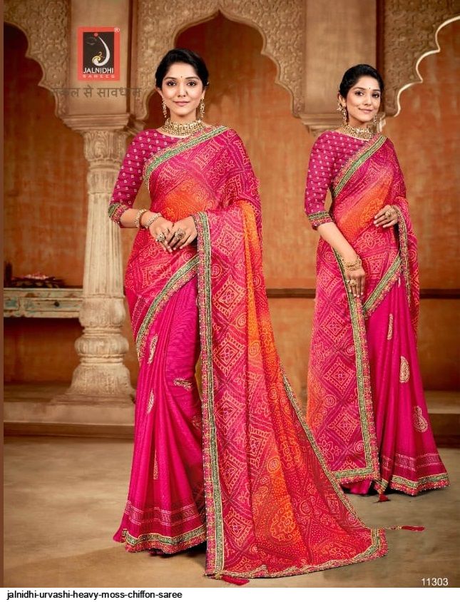 Elegance Redefined: Exquisite Leheriya Moss Chiffon Saree in Multi-Color