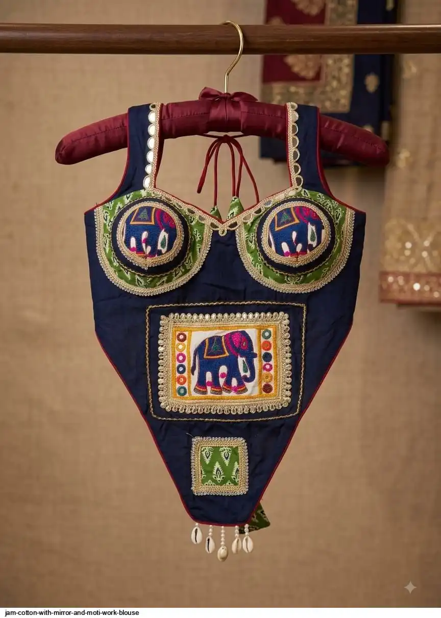 JAM COTTON WITH MIRROR AND MOTI WORK BLOUSE 2