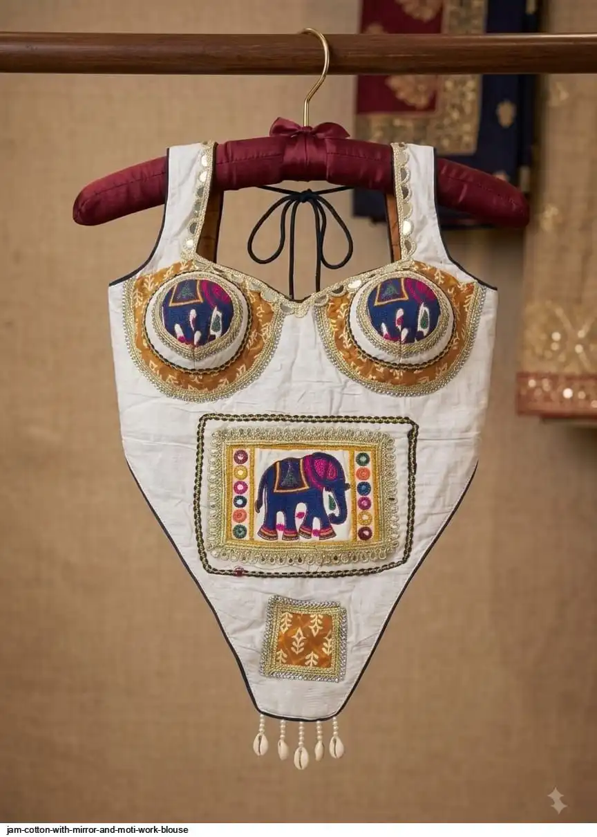 JAM COTTON WITH MIRROR AND MOTI WORK BLOUSE 3