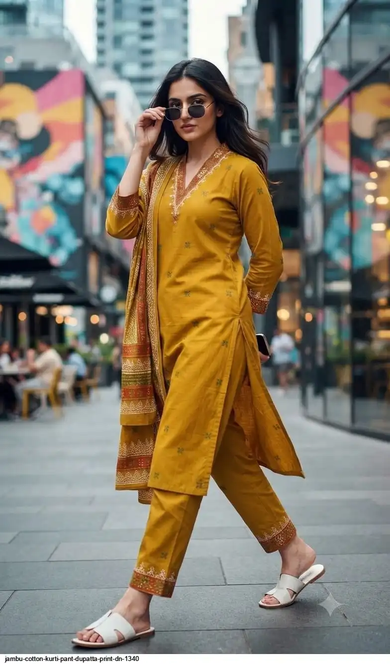 JAMBU COTTON KURTI PANT DUPATTA PRINT DN 1340 B