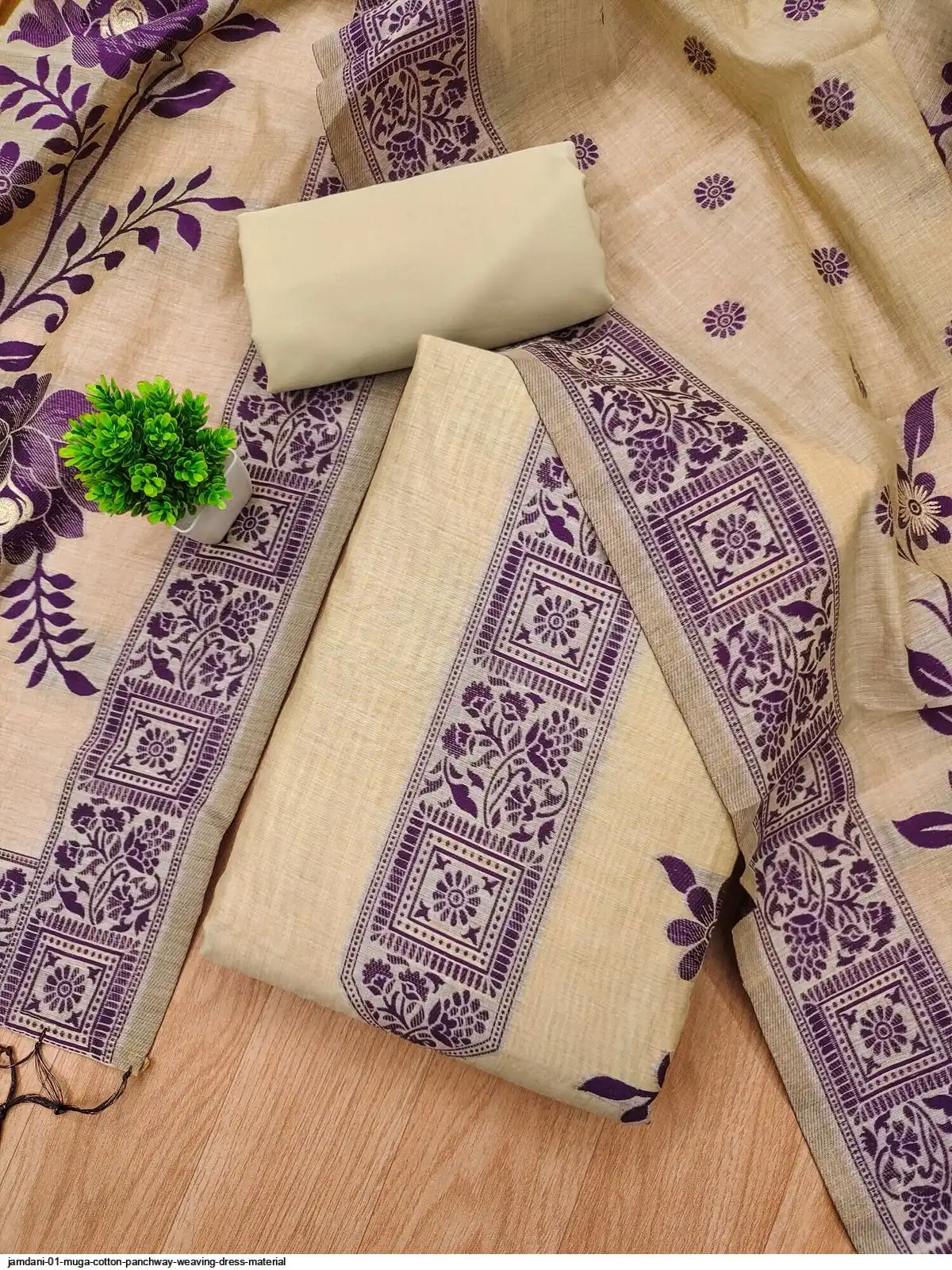 jamdani cotton dress material Pure Banarasi Cotton Jamdani Weaved Zari And Meenakari Work Unstitched fab-persona
