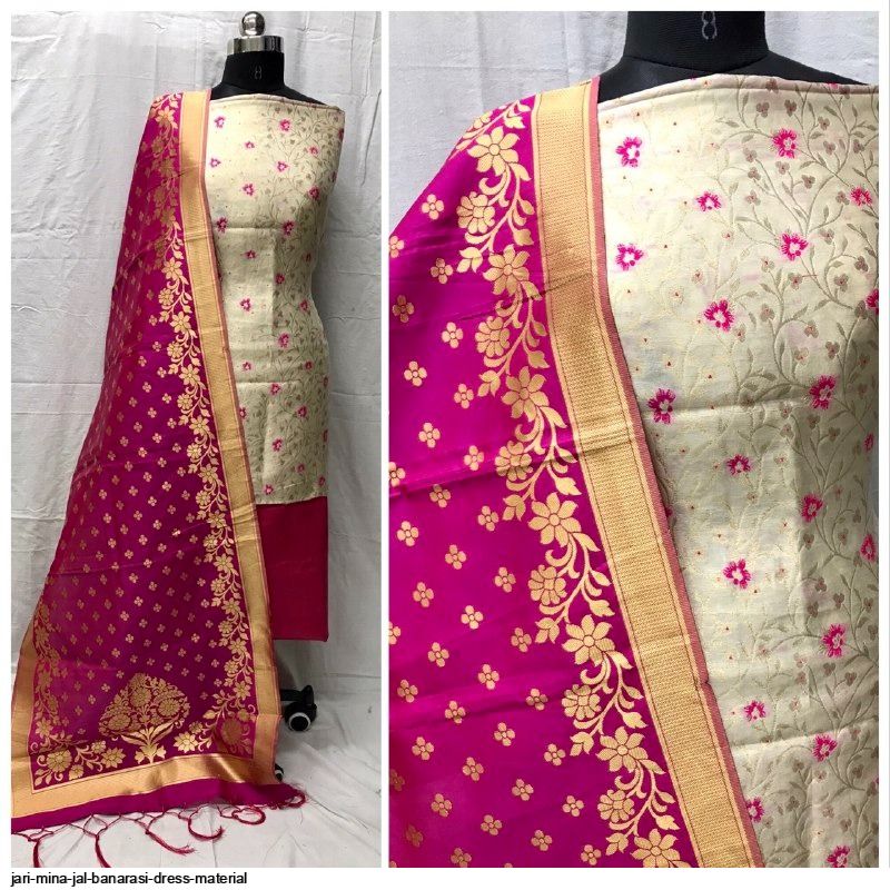 Grey Banarasi Cotton Woven Design Unstitched Dress Material - Inddus -  3034752
