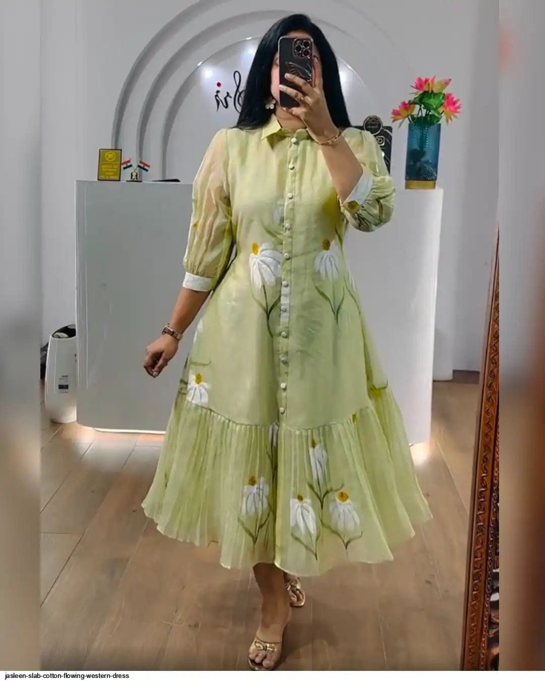 JASLEEN SLAB COTTON FLOWING WESTERN DRESS B