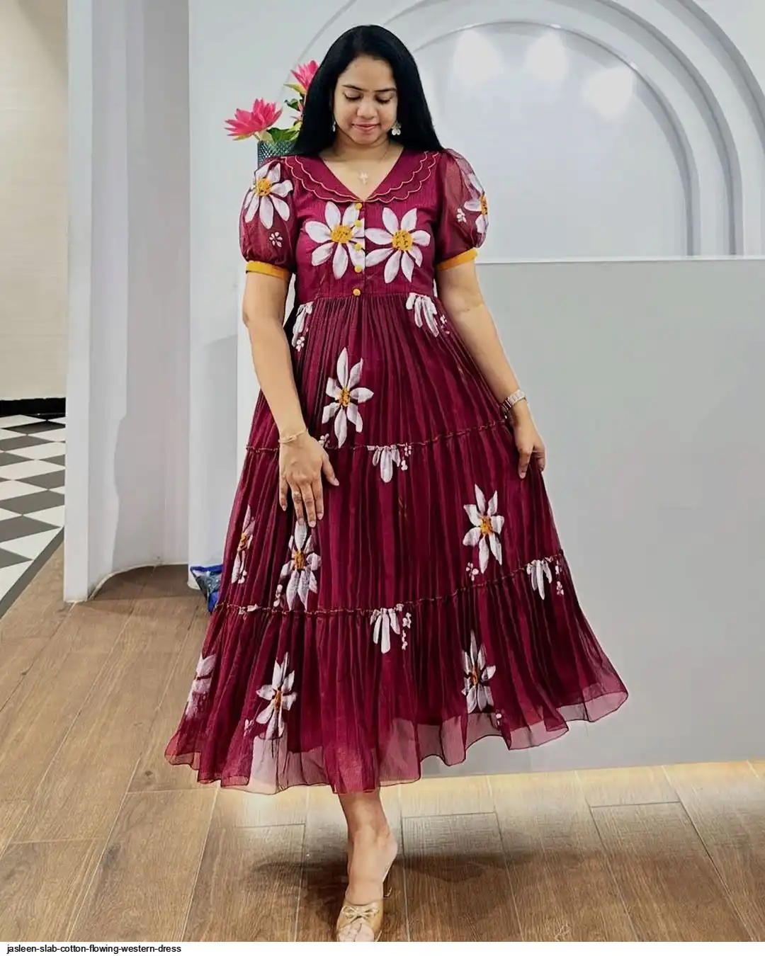 JASLEEN SLAB COTTON FLOWING WESTERN DRESS E