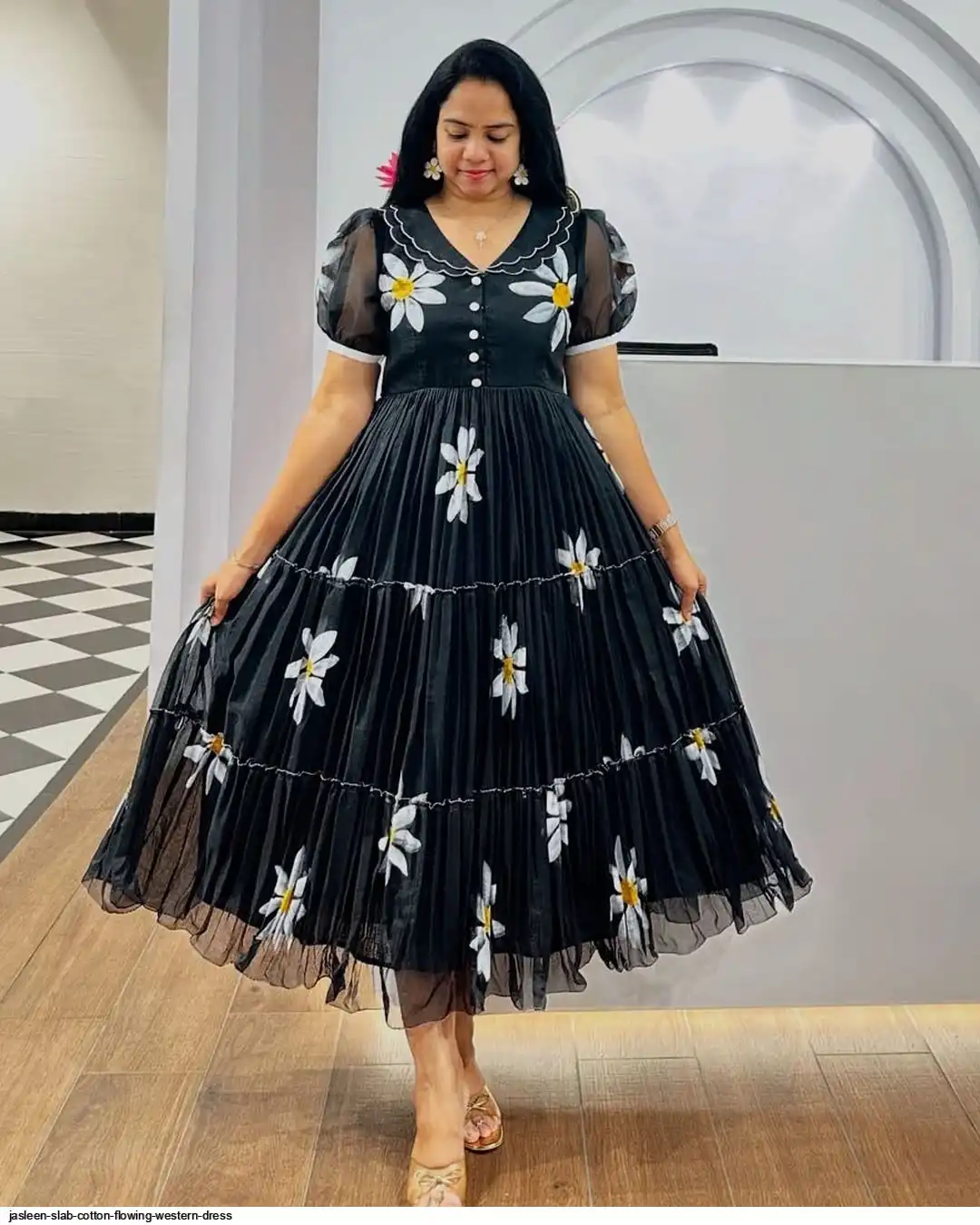 JASLEEN SLAB COTTON FLOWING WESTERN DRESS D