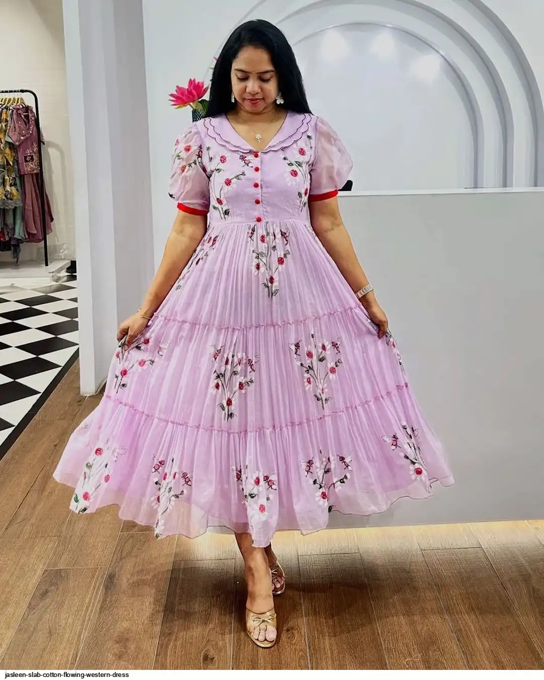 JASLEEN SLAB COTTON FLOWING WESTERN DRESS F