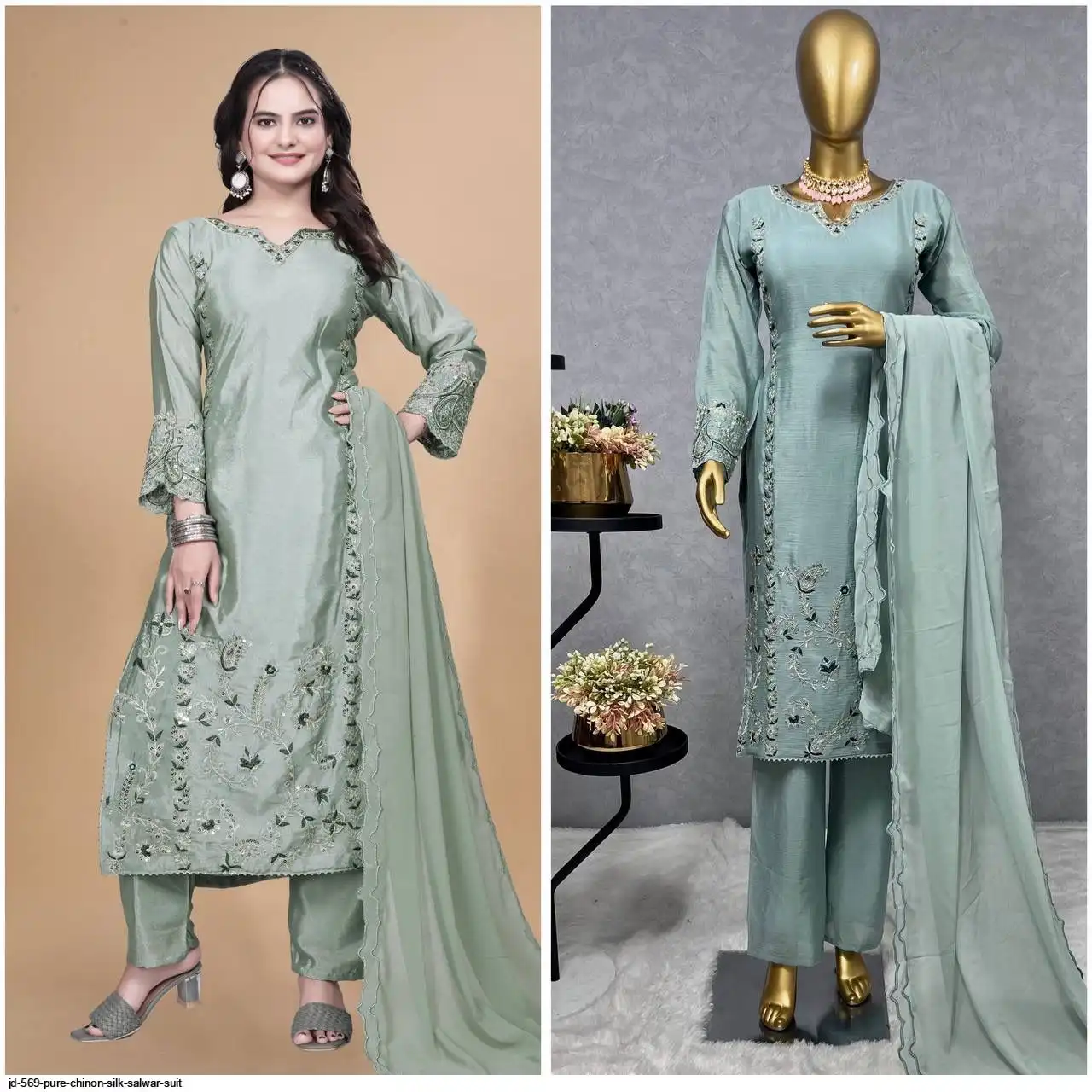 JD 569 PURE CHINON SILK SALWAR SUIT 1