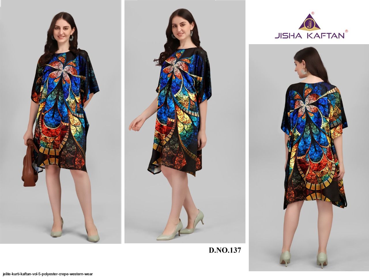 JELITE KURTI KAFTAN VOL 5 POLYESTER CREPE WESTERN WEAR D