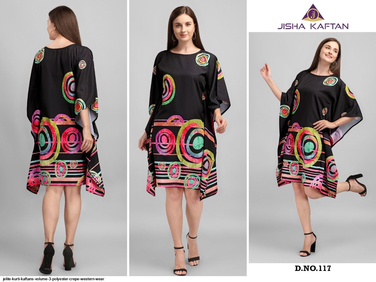JELITE KURTI KAFTANS VOLUME 3 POLYESTER CREPE WESTERN WEAR A