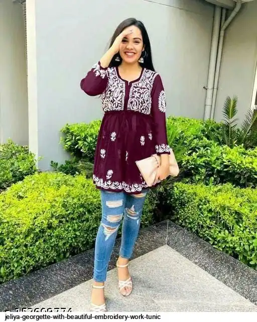 JELIYA GEORGETTE WITH BEAUTIFUL EMBROIDERY WORK TUNIC G