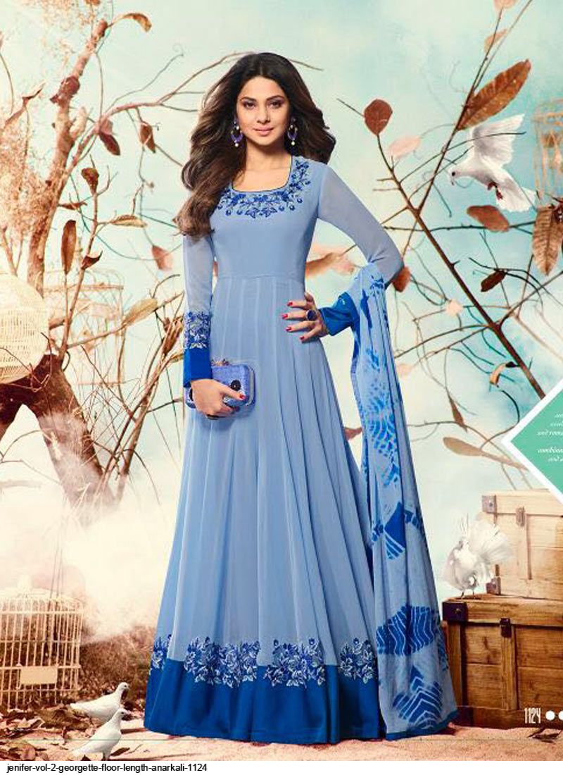 Buy Embroidered Blue Net Anarkali Suit (NWS-6995) Online