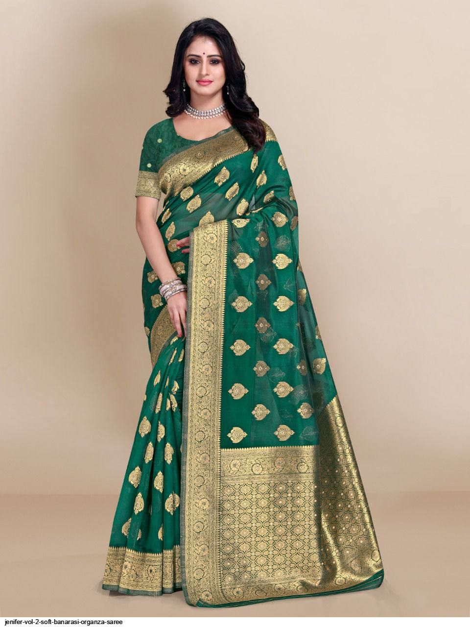 Amber Yellow Golden Zari Banarasi Organza Saree - House of Vardha