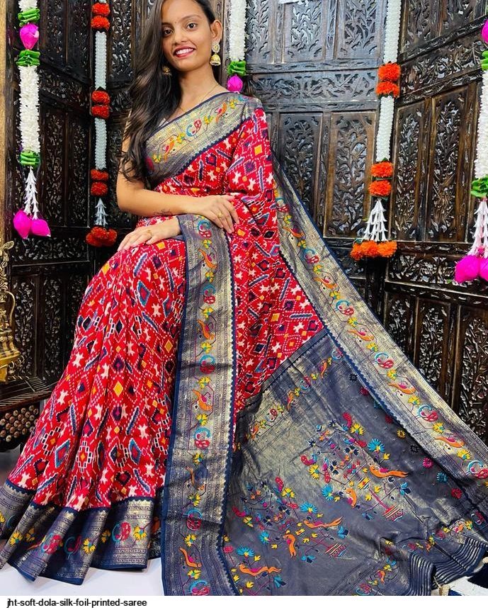 Shop Red Vichitra Silk Foil Print Saree Work Wear Online at Best Price |  Cbazaar