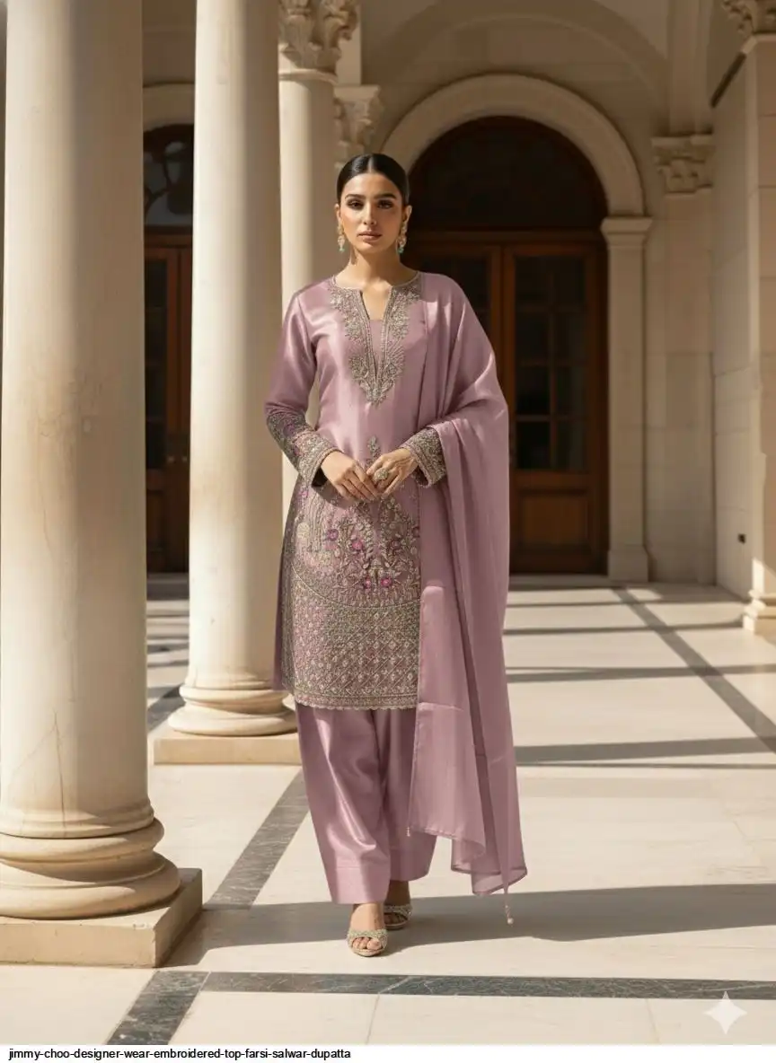 JIMMY CHOO DESIGNER WEAR EMBROIDERED TOP FARSI SALWAR DUPATTA 2