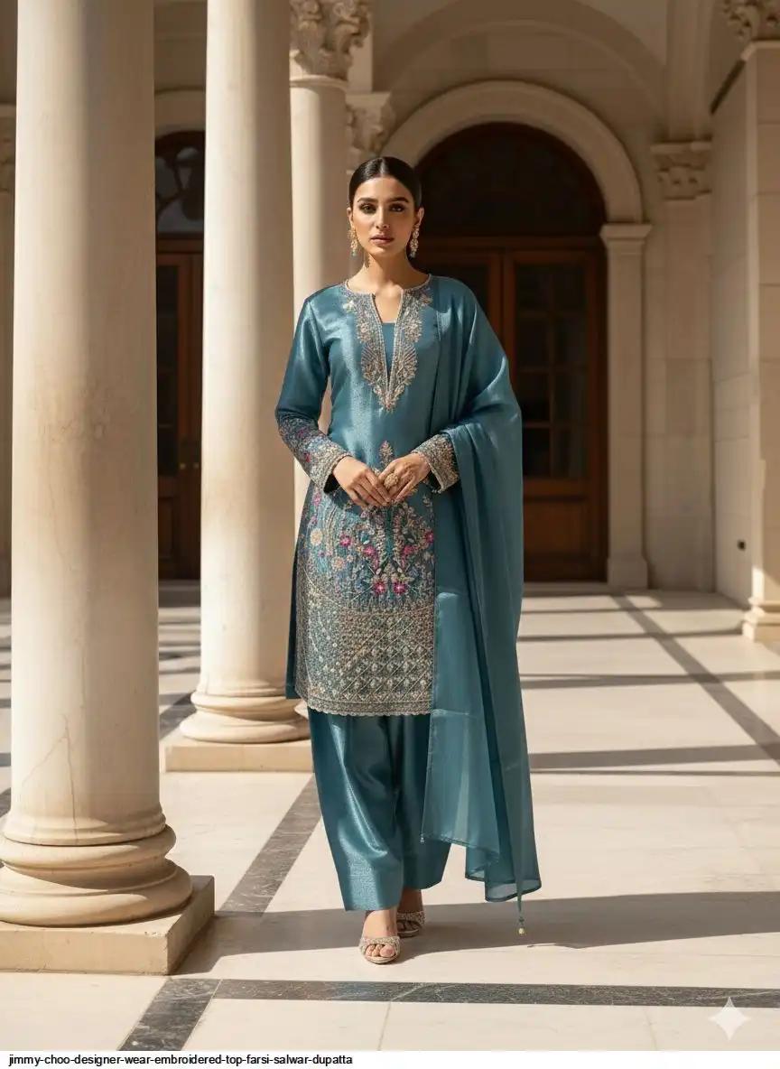 JIMMY CHOO DESIGNER WEAR EMBROIDERED TOP FARSI SALWAR DUPATTA 1
