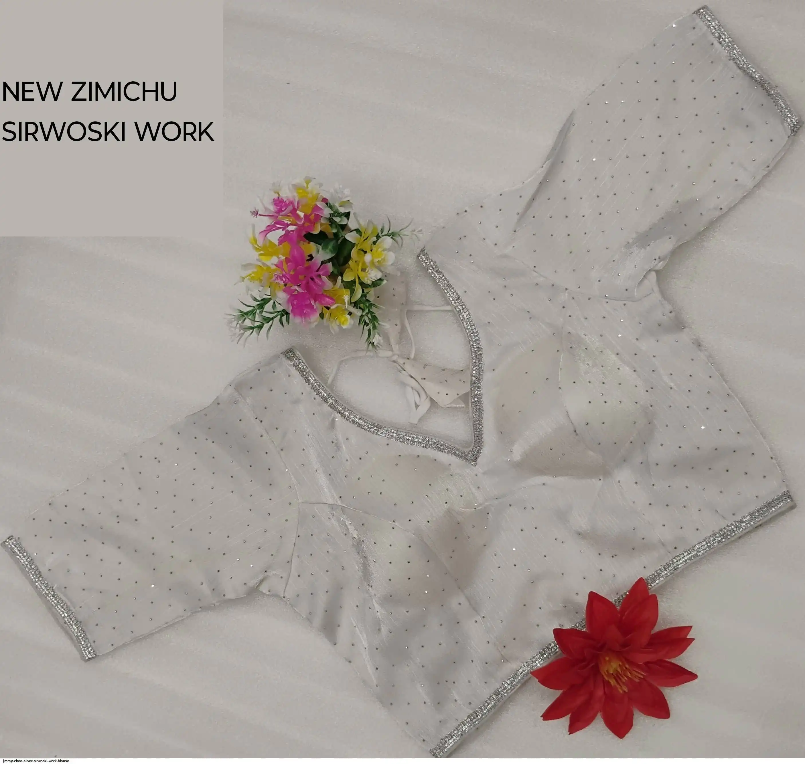 JIMMY CHOO SILVER SIRWOSKI WORK BLOUSE