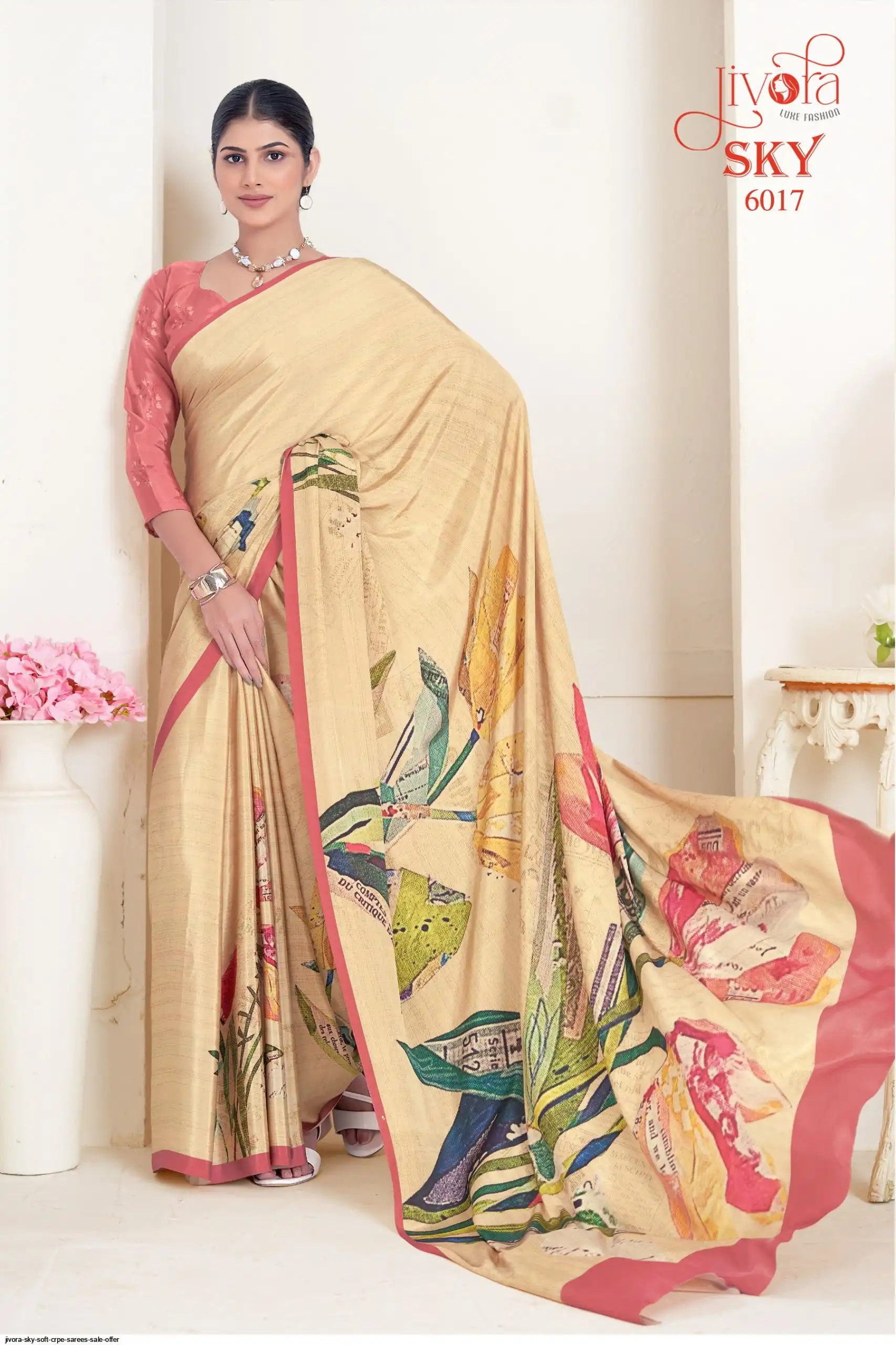JIVORA SKY SOFT CRPE SAREES SALE OFFER 6017