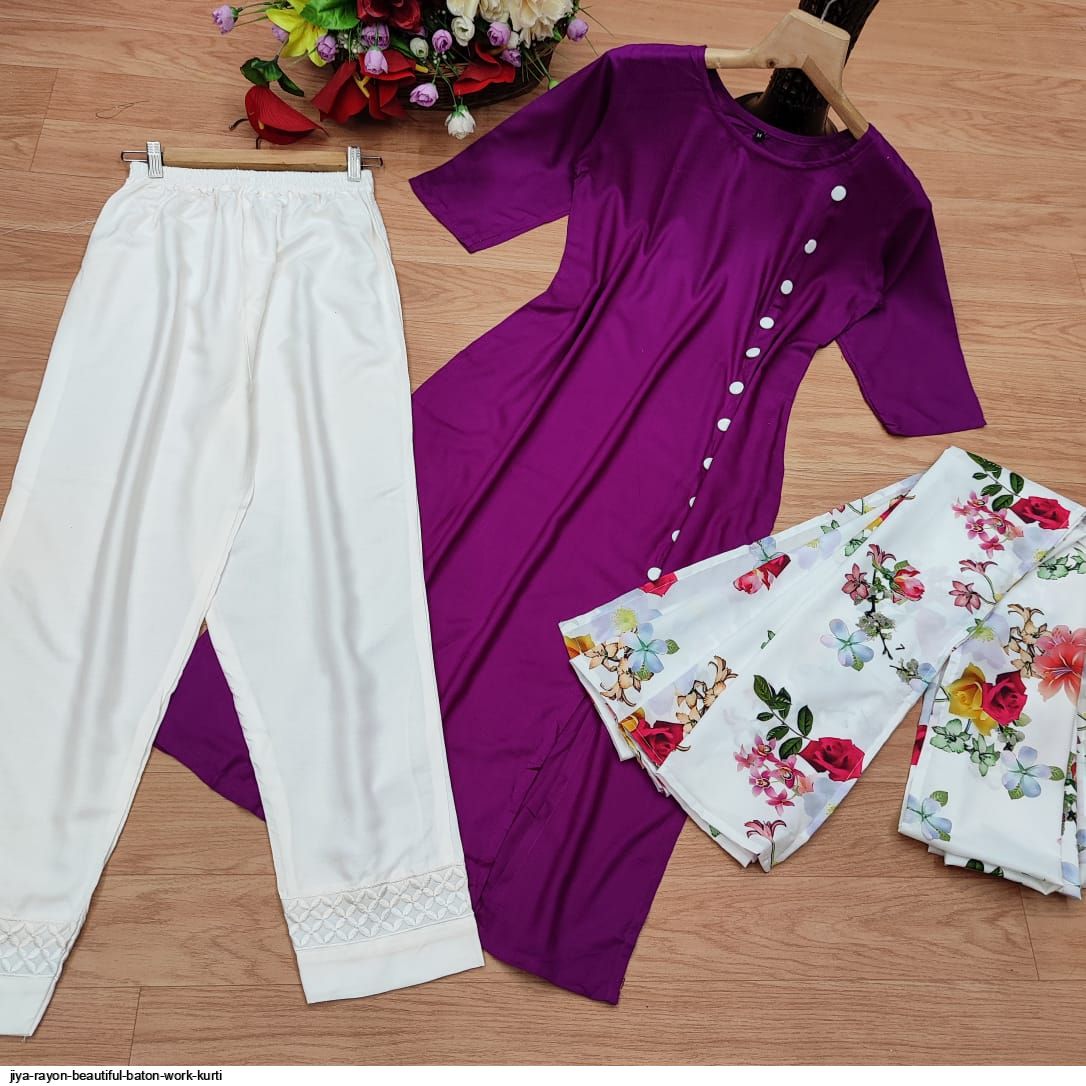 JIYA RAYON BEAUTIFUL BATON WORK KURTI