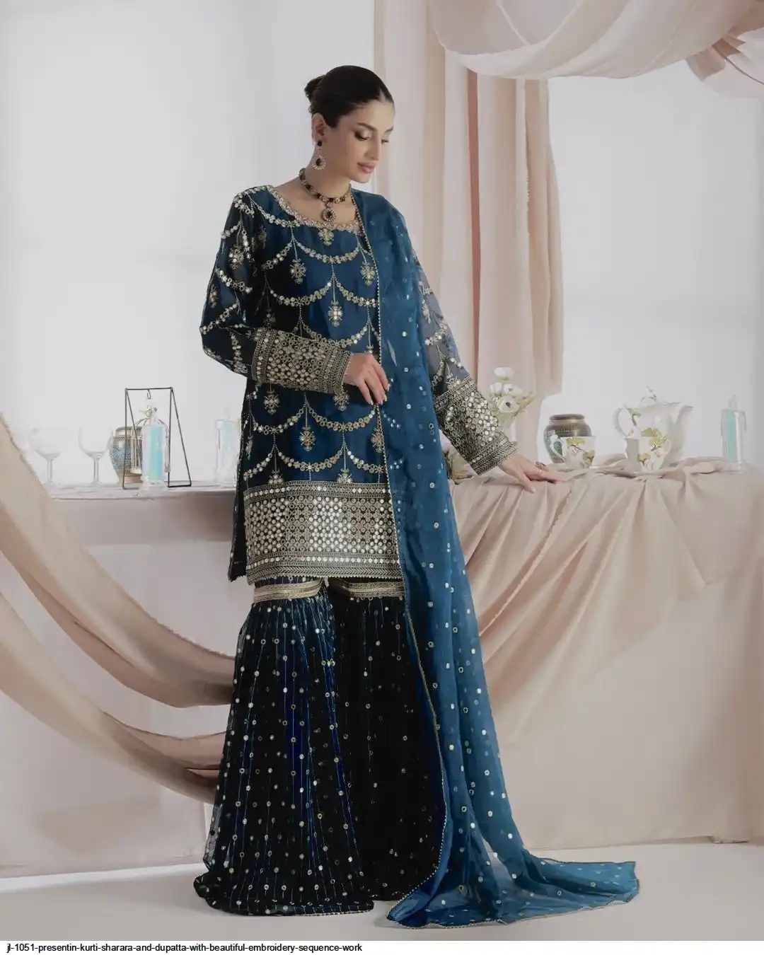 JL 1051 PRESENTIN KURTI SHARARA AND DUPATTA WITH BEAUTIFUL EMBROIDERY SEQUENCE WORK 3