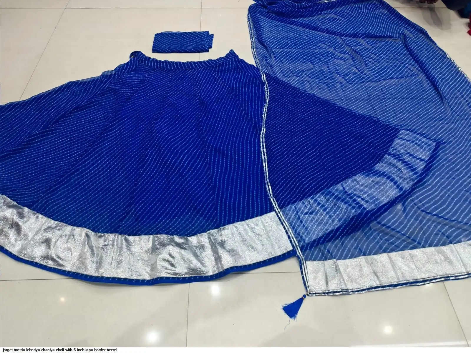 JORGET MOTDA LEHNRIYA CHANIYA CHOLI WITH 6 INCH LAPA BORDER TASSEL 1