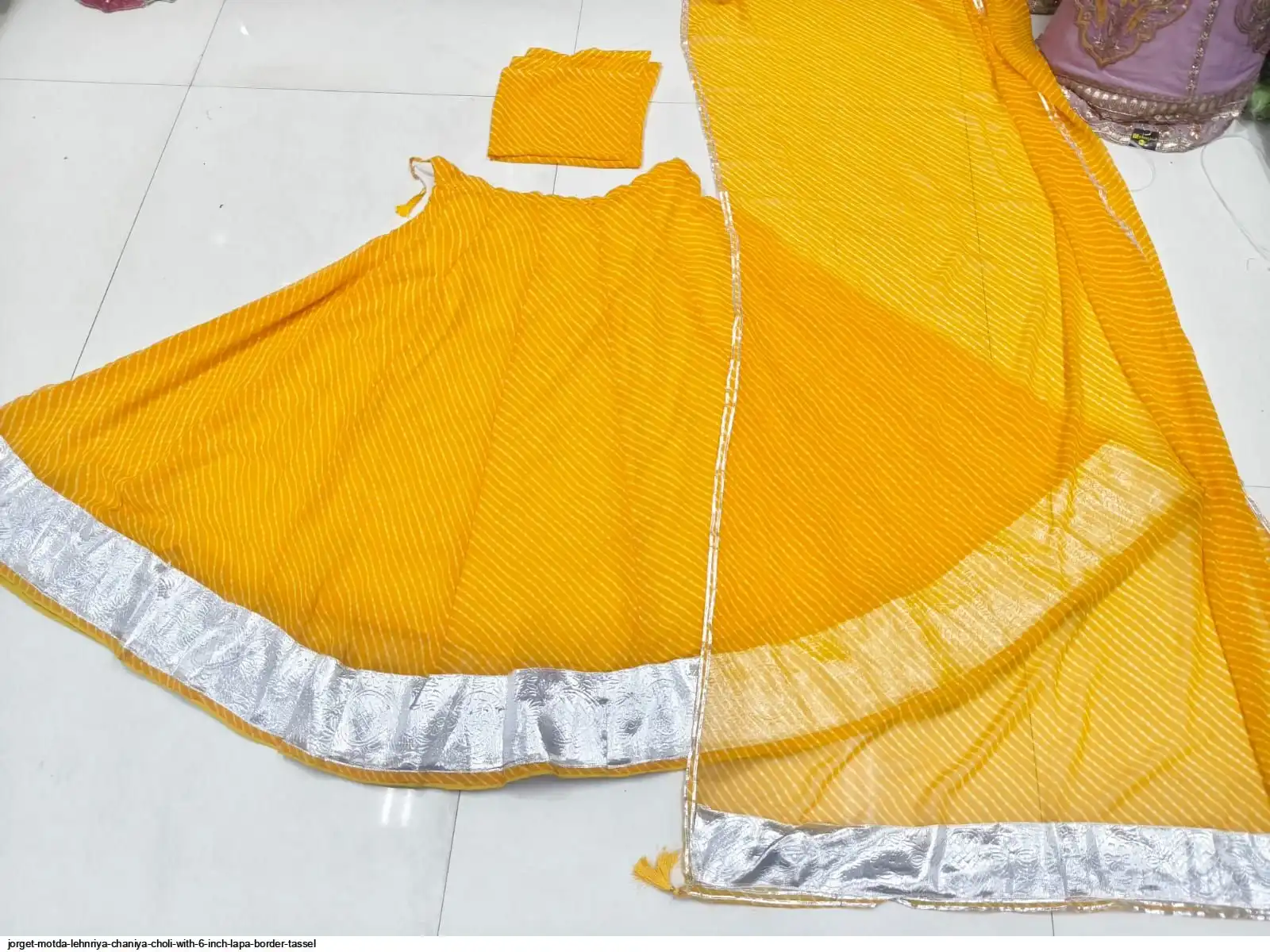 JORGET MOTDA LEHNRIYA CHANIYA CHOLI WITH 6 INCH LAPA BORDER TASSEL 6