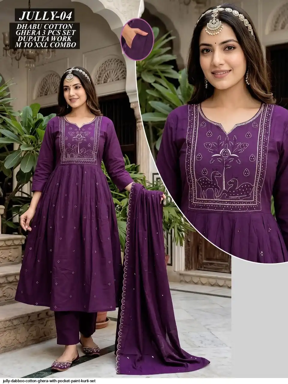 JULLY DABBOO COTTON GHERA WITH POCKET PAINT KURTI SET 04