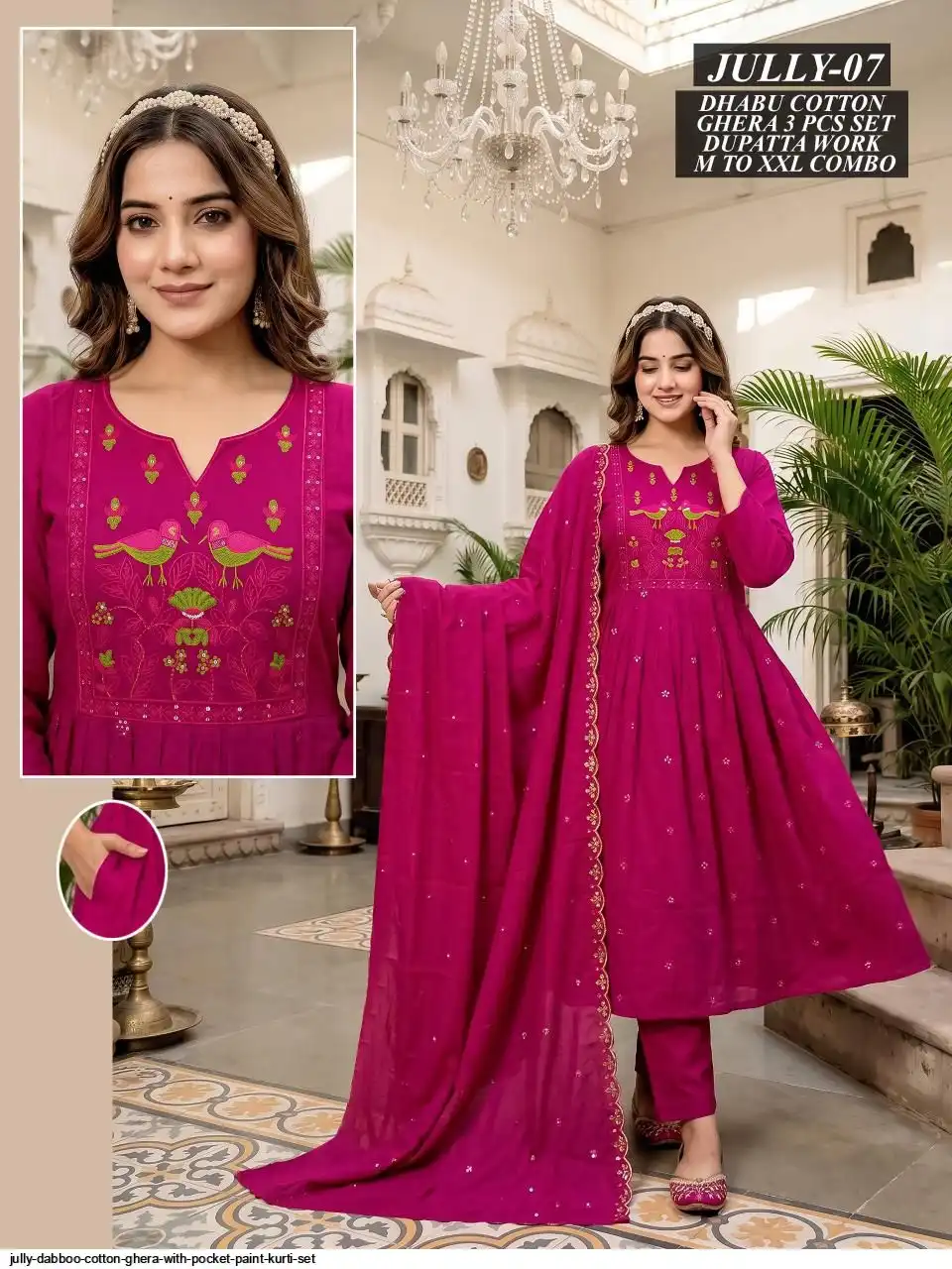 JULLY DABBOO COTTON GHERA WITH POCKET PAINT KURTI SET 07