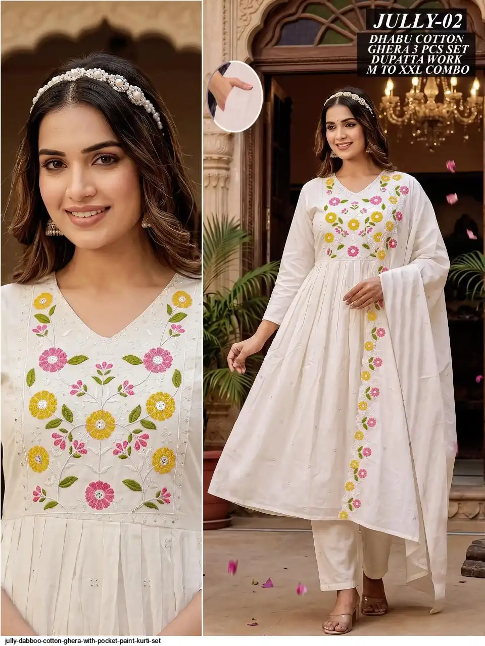JULLY DABBOO COTTON GHERA WITH POCKET PAINT KURTI SET 02