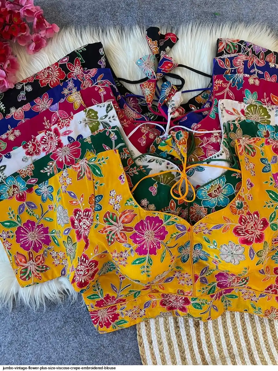 JUMBO Vintage Flower Plus Size Viscose Crepe Embroidered Blouse