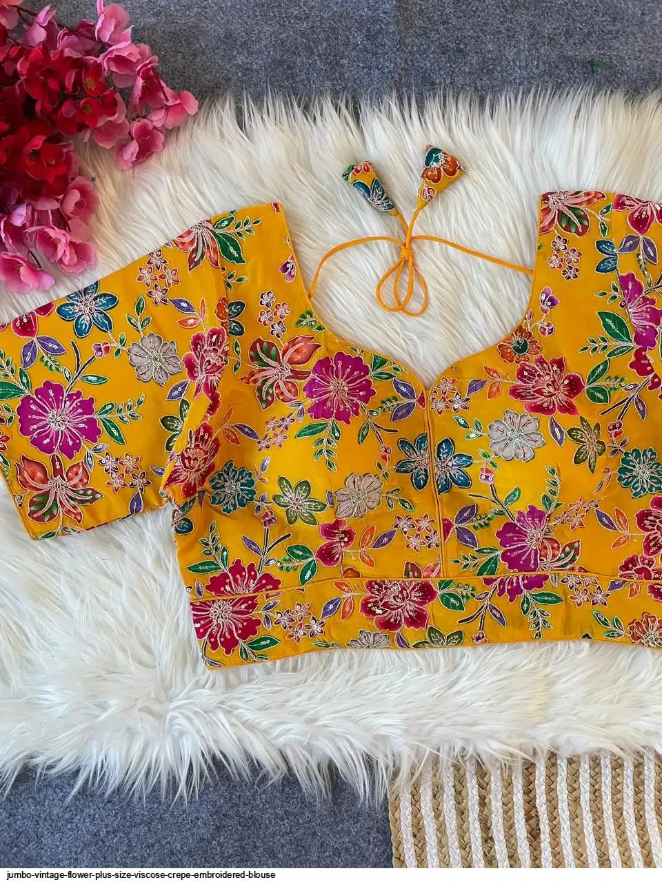JUMBO Vintage Flower Plus Size Viscose Crepe Embroidered Blouse