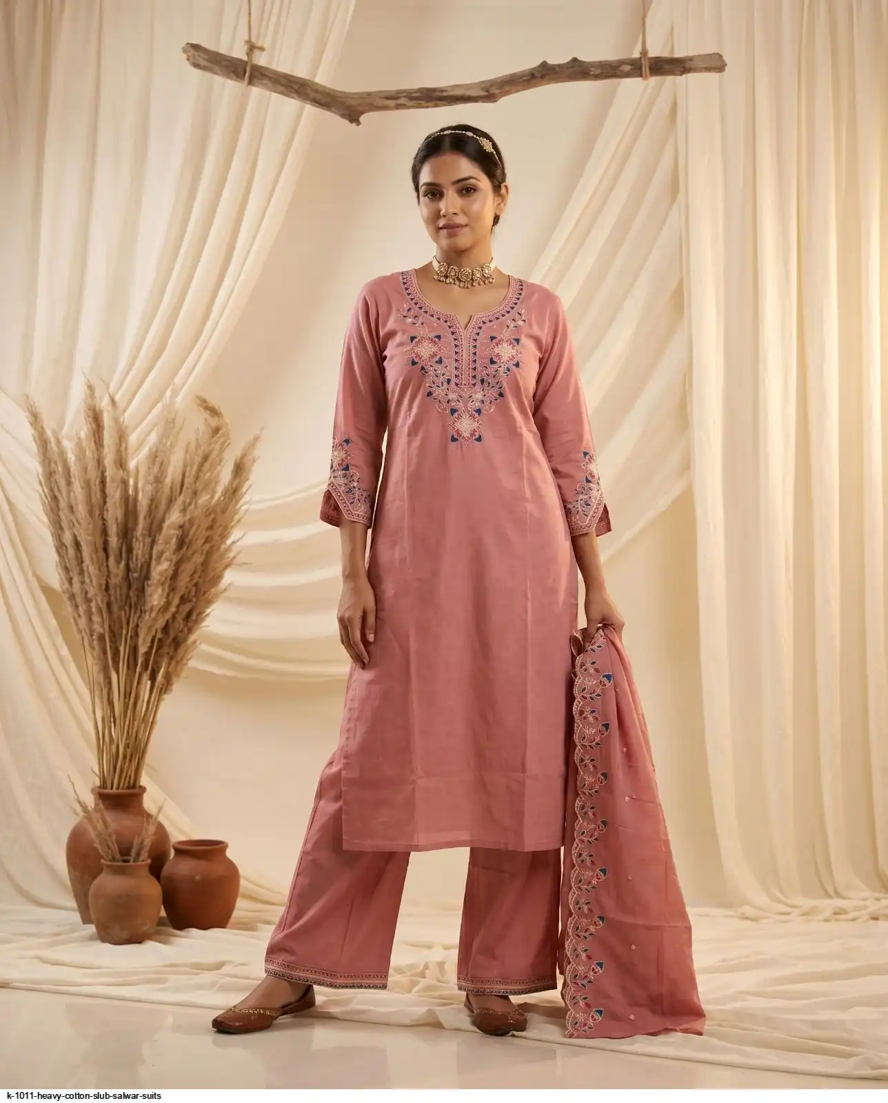 K 1011 HEAVY COTTON SLUB SALWAR SUITS E