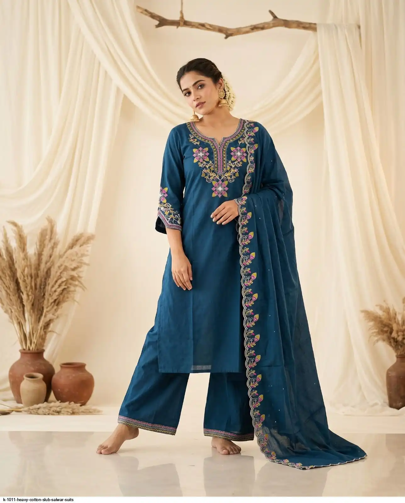 K 1011 HEAVY COTTON SLUB SALWAR SUITS D
