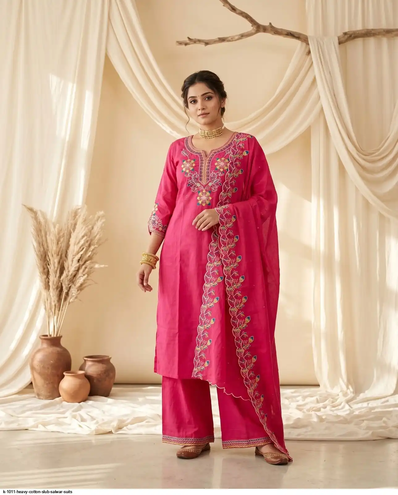K 1011 HEAVY COTTON SLUB SALWAR SUITS C