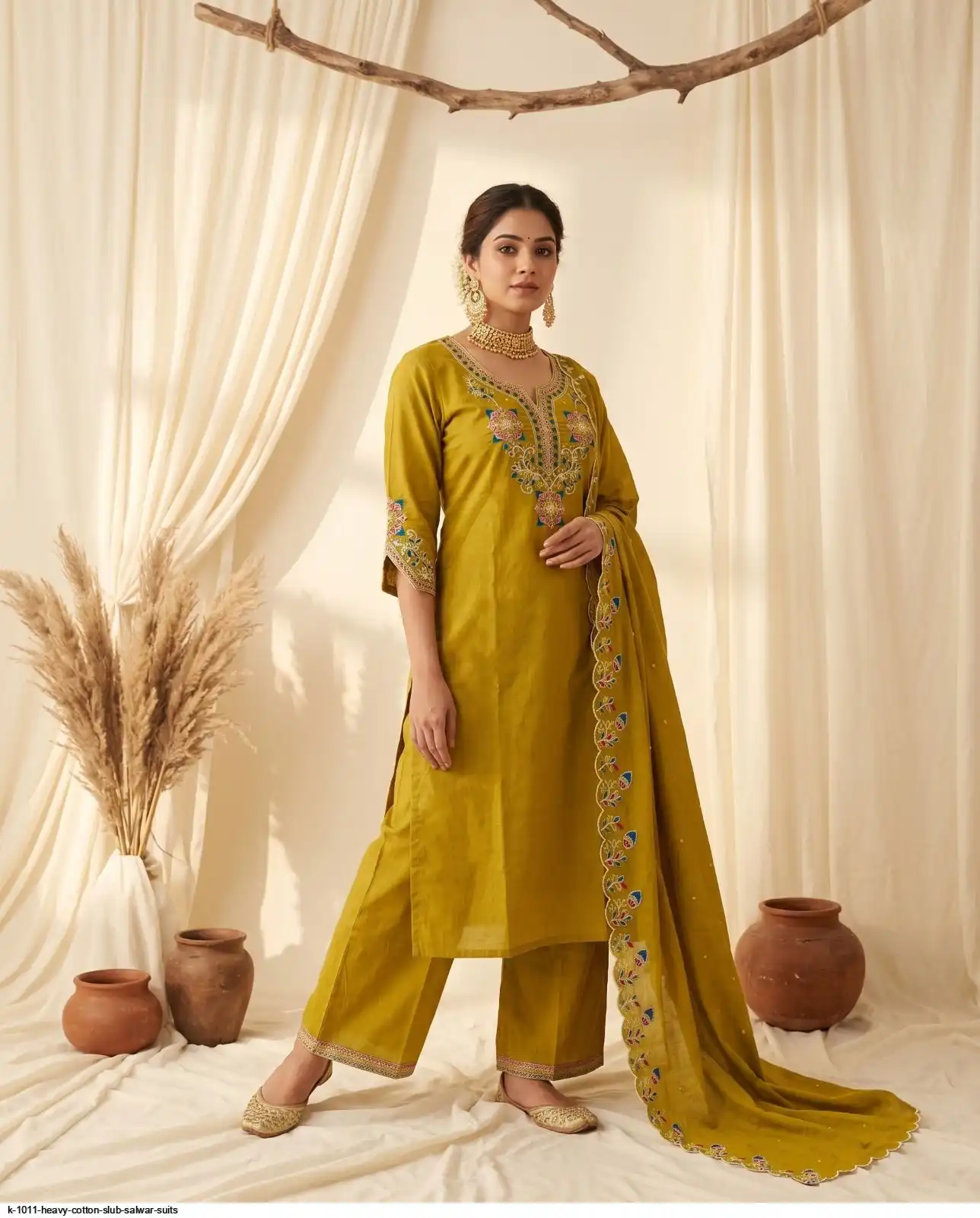 K 1011 HEAVY COTTON SLUB SALWAR SUITS F