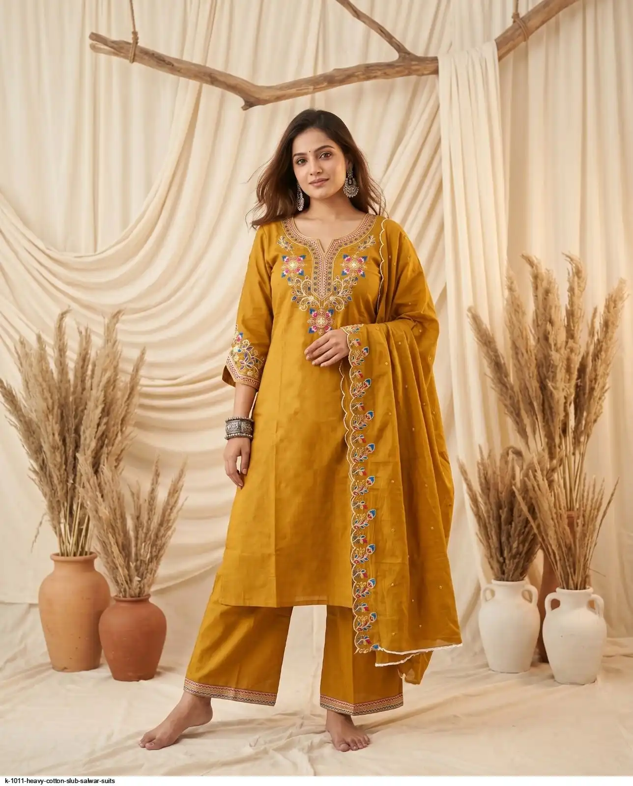 K 1011 HEAVY COTTON SLUB SALWAR SUITS H