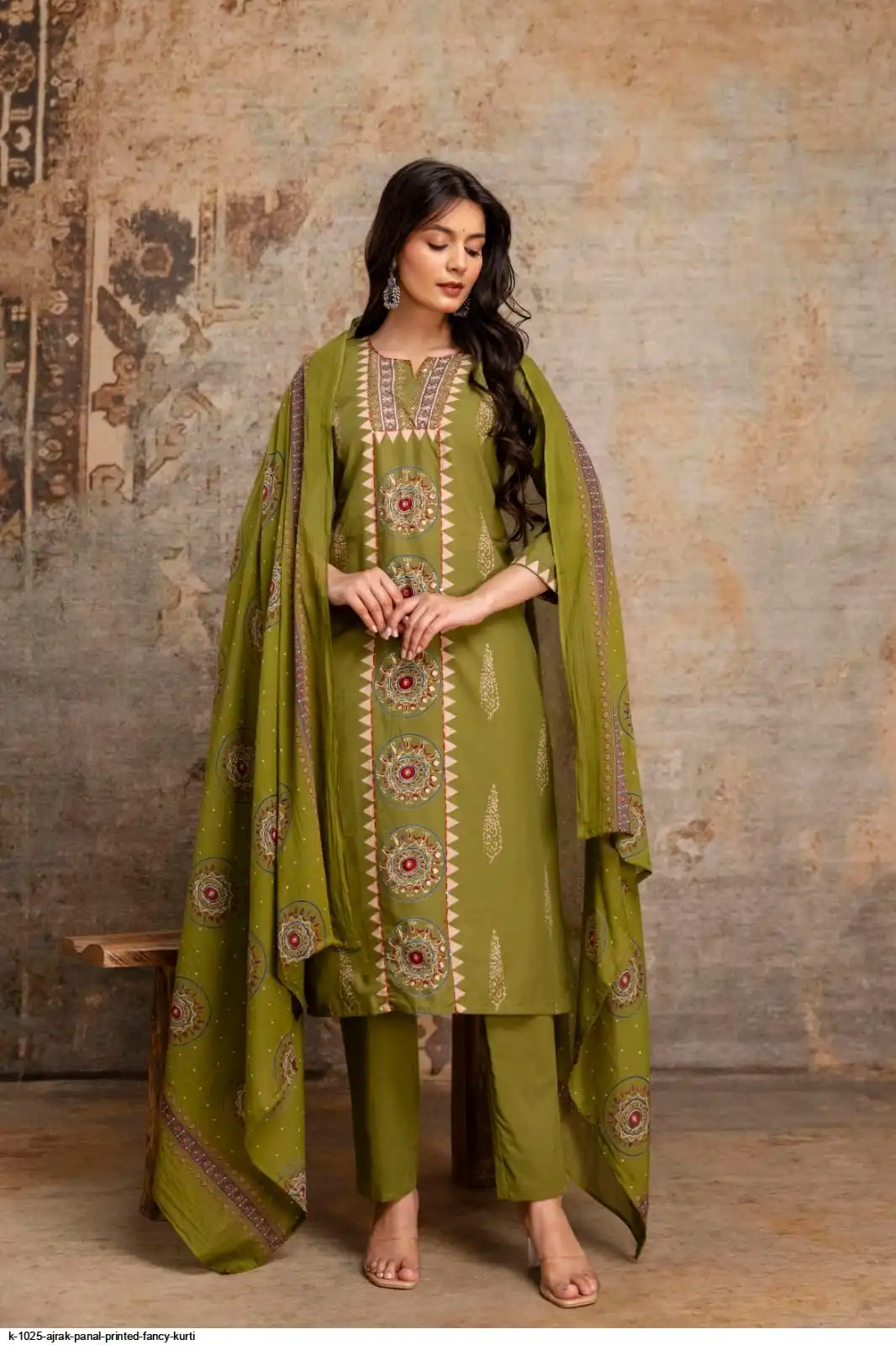 K 1025 AJRAK PANAL PRINTED FANCY KURTI C