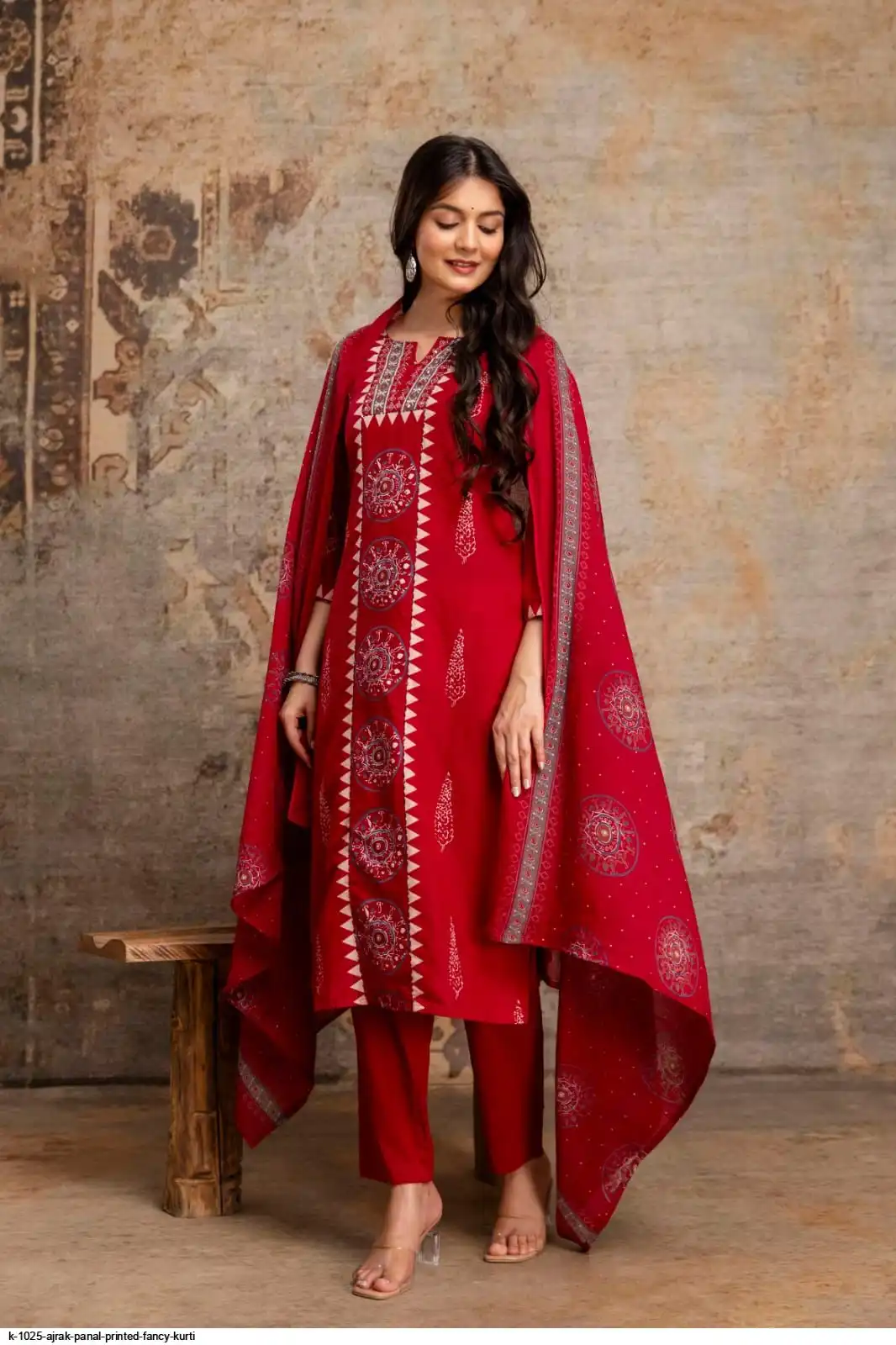 K 1025 AJRAK PANAL PRINTED FANCY KURTI E