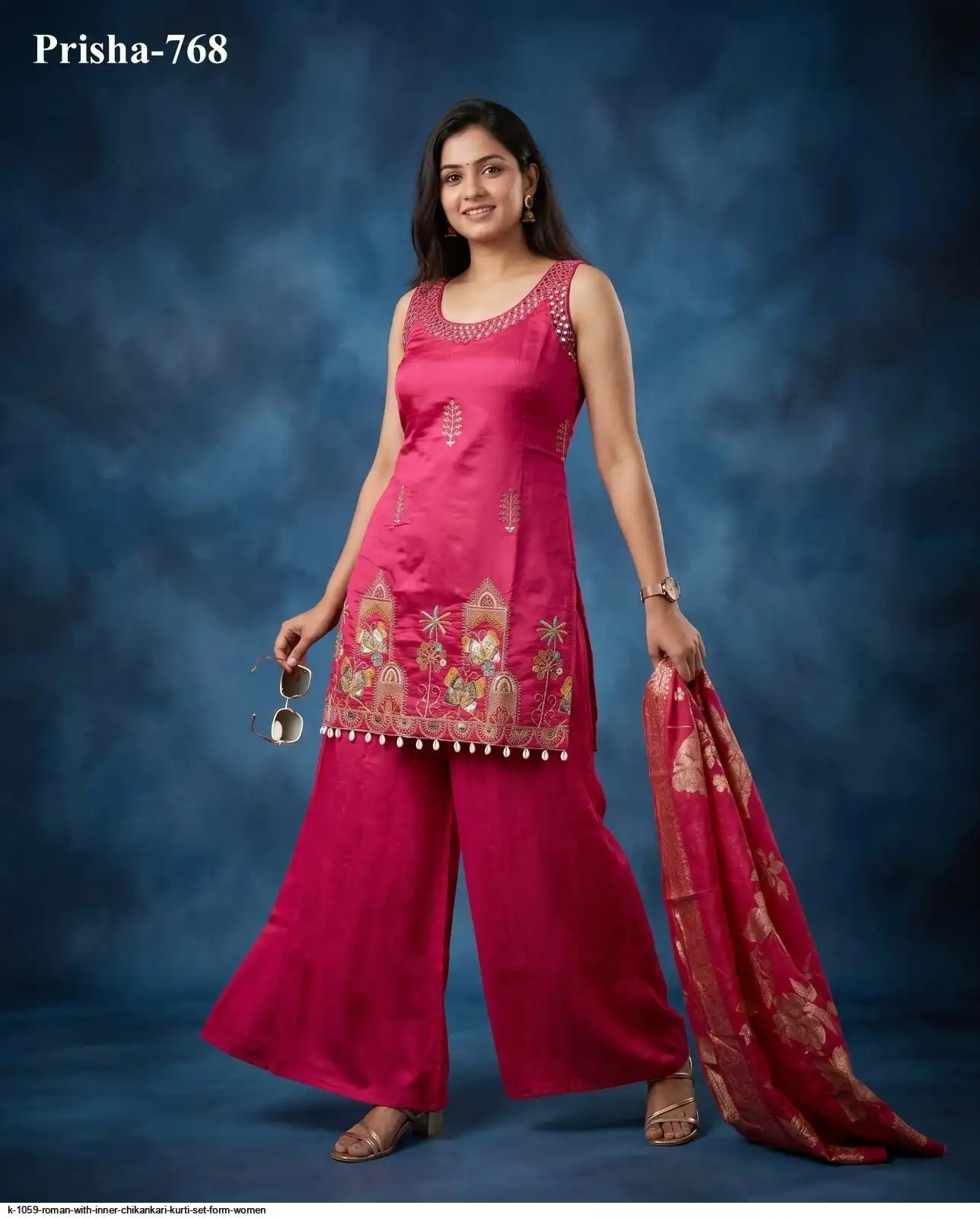 K 1059 ROMAN WITH INNER CHIKANKARI KURTI SET FORM WOMEN 3