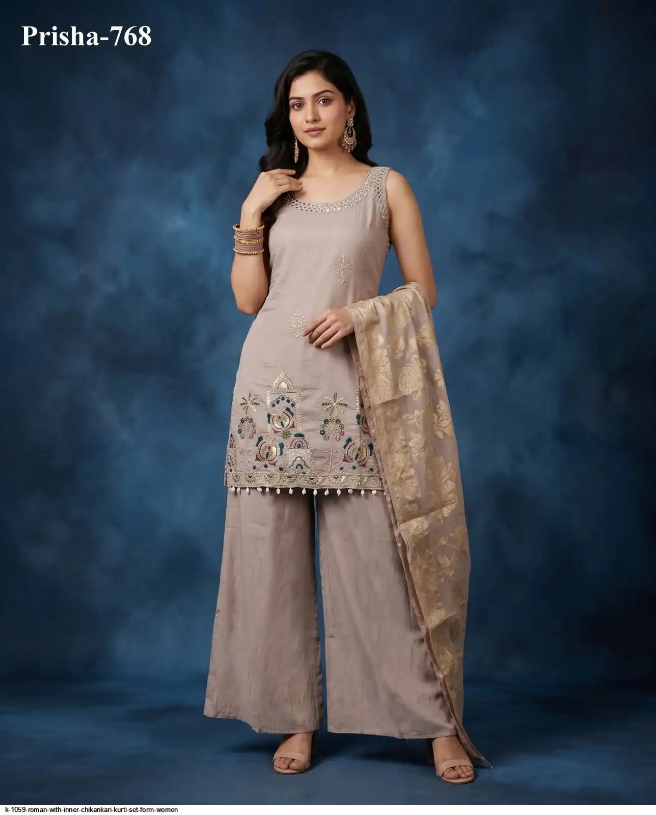 K 1059 ROMAN WITH INNER CHIKANKARI KURTI SET FORM WOMEN 2